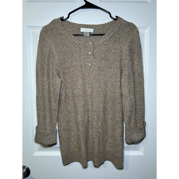 Christopher & Banks Women’s 3/4 Sleeve 3 Button Sweater Light Brown Size Medium - Picture 1 of 7